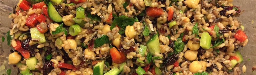 Fresh Harvest Salad - grains, garbanzo beans, dried cranberries, red pepper and green onion